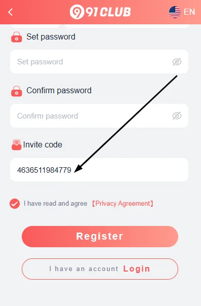 enter the 91 club invitation code